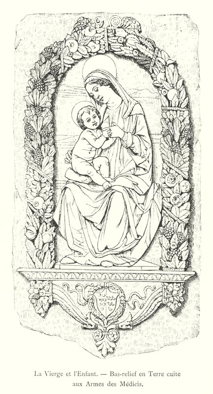 La Virgen y el Niño, Bajo Relieve en Terracota con las Armas de los Medicis de Italian School