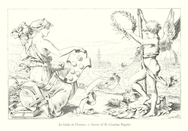El genio de Florencia, dibujo de M Claudius Popelin (grabado) de Italian School