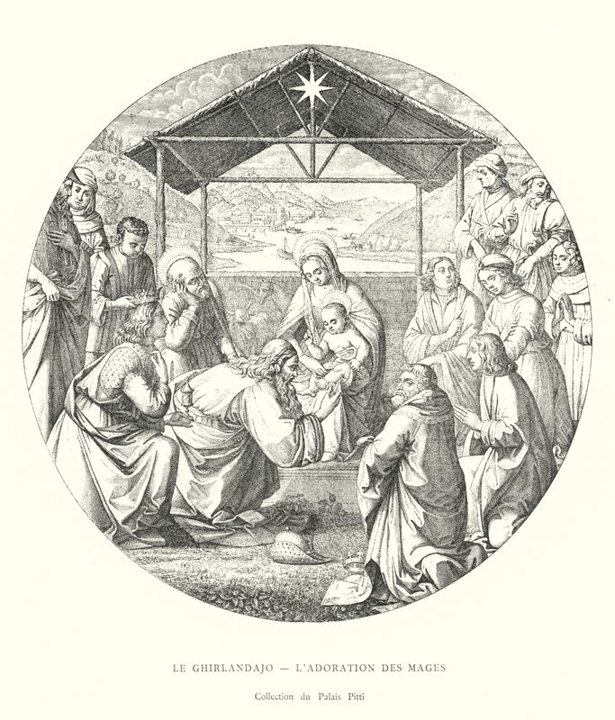 Le Ghirlandajo, La adoración de los magos, colección del Palacio Pitti (grabado) de Italian School