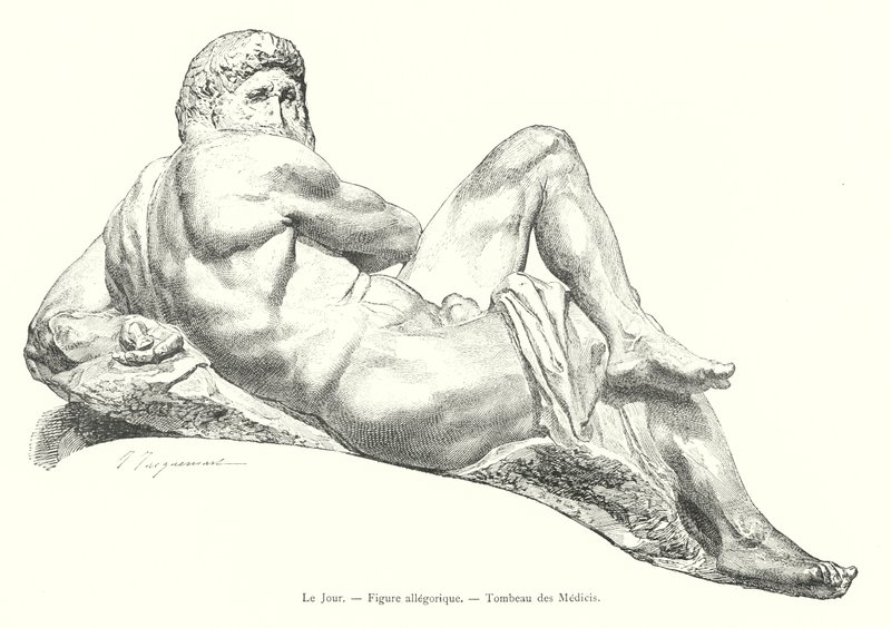 El Día, Figura alegórica, Tumba de los Medici (grabado) de Italian School