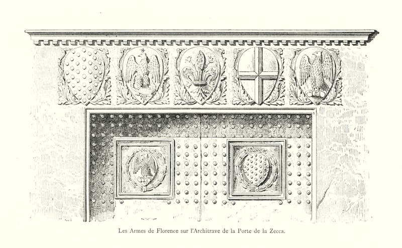 Las armas de Florencia en el arquitrabe de la puerta de la Zecca de Italian School