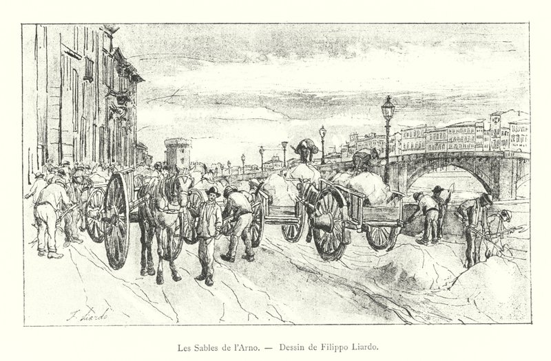 Las arenas del Arno, dibujo de Filippo Liardo de Italian School