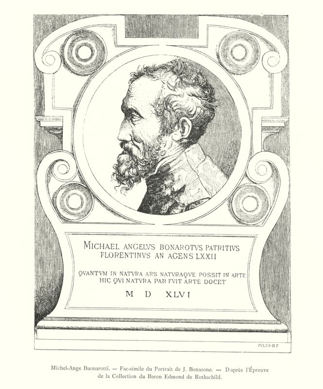 Miguel Ángel Buonarroti, facsímil del retrato de J Bonasone, según la prueba de la colección del Barón Edmond de Rothschild de Italian School