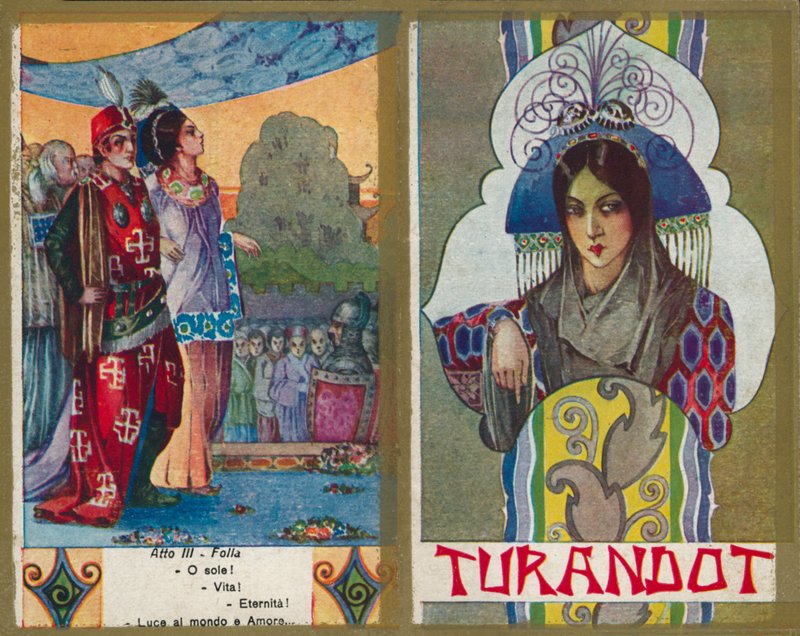 Una de las ilustraciones de la ópera Turandot de Puccini (litografía en color) de Italian School