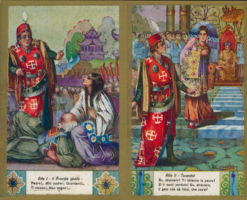 Una de las ilustraciones de la ópera Turandot de Puccini (litografía en color) de Italian School