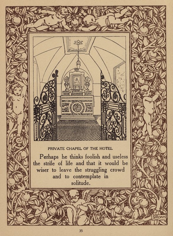 Página del folleto del Hotel San Domenico Palace, Taormina (litografía) de Italian School