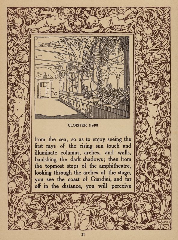 Página del folleto del Hotel San Domenico Palace, Taormina (litografía) de Italian School