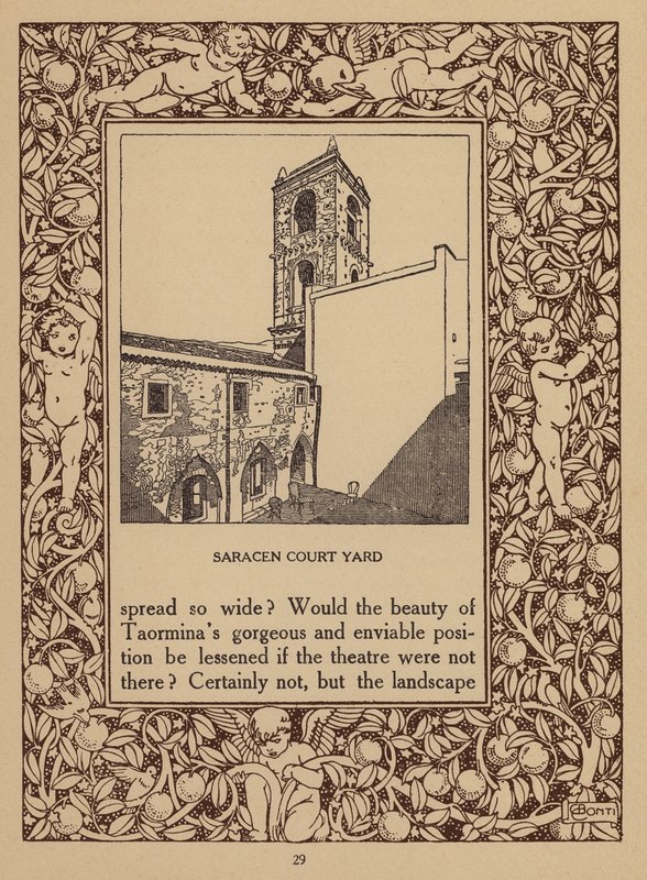 Página del folleto del Hotel San Domenico Palace, Taormina (litografía) de Italian School