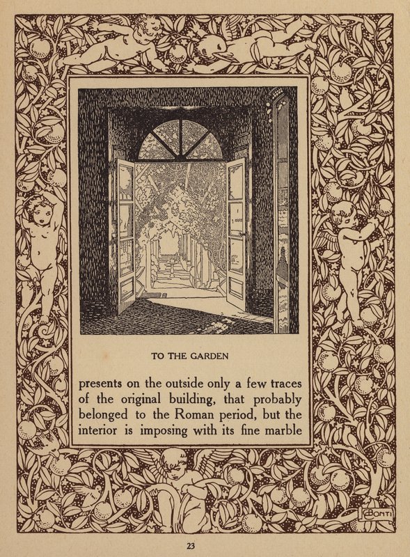 Página del folleto del Hotel San Domenico Palace, Taormina (litografía) de Italian School