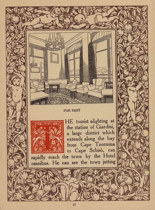 Página del folleto del Hotel San Domenico Palace, Taormina (litografía) de Italian School