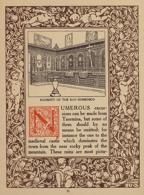 Página del folleto del Hotel San Domenico Palace, Taormina (litografía) de Italian School