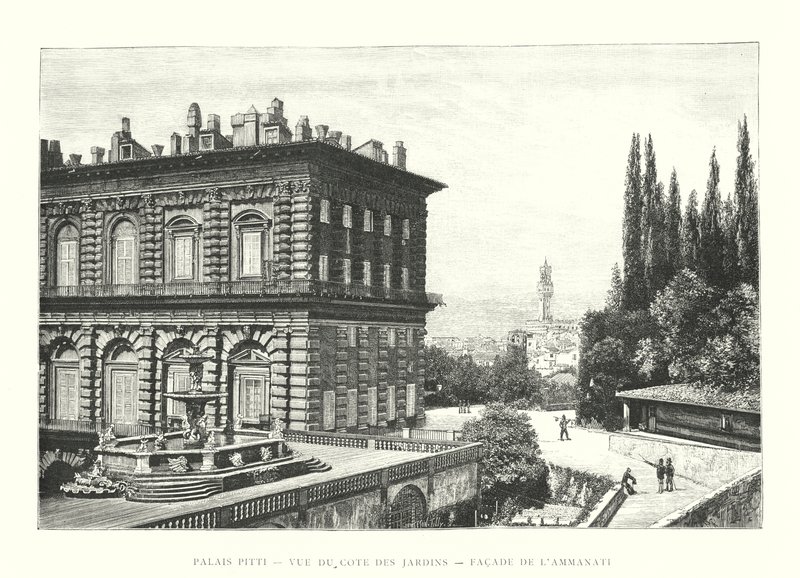 Palacio Pitti, Vista del Lado de los Jardines, Fachada de Ammanati de Italian School