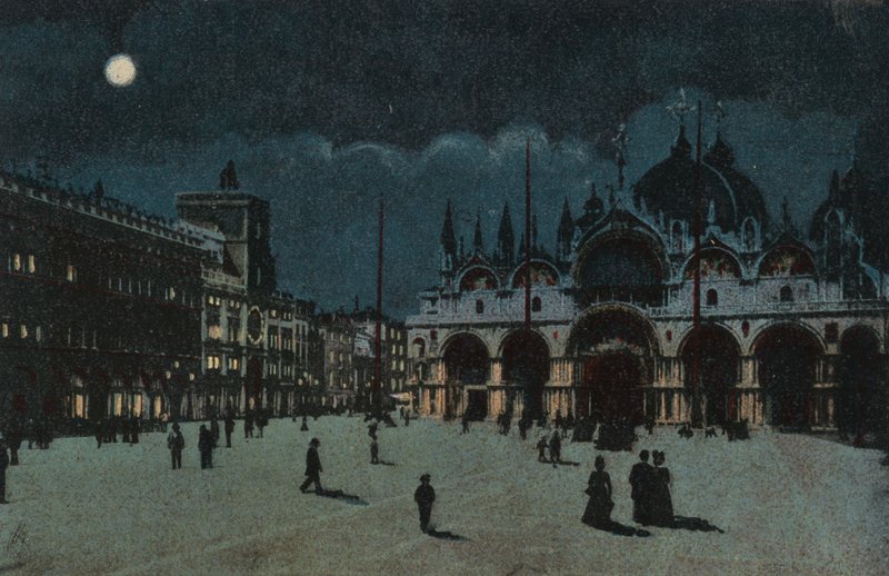 Plaza de San Marcos (litografía en color) de Italian School