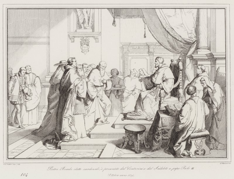 Pietro Bembo elegido cardenal, presentado por Contarini y Sadoleto al papa Paulo III de Italian School