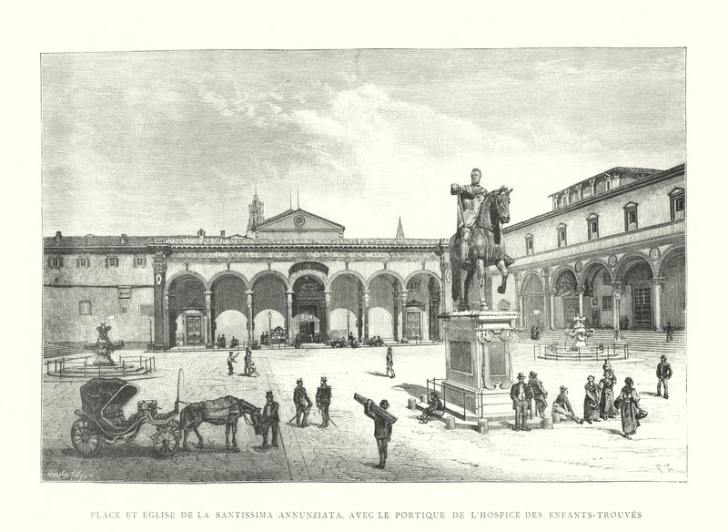 Plaza e Iglesia de la Santissima Annunziata, con el pórtico del Hospicio de los Niños Expósitos de Italian School