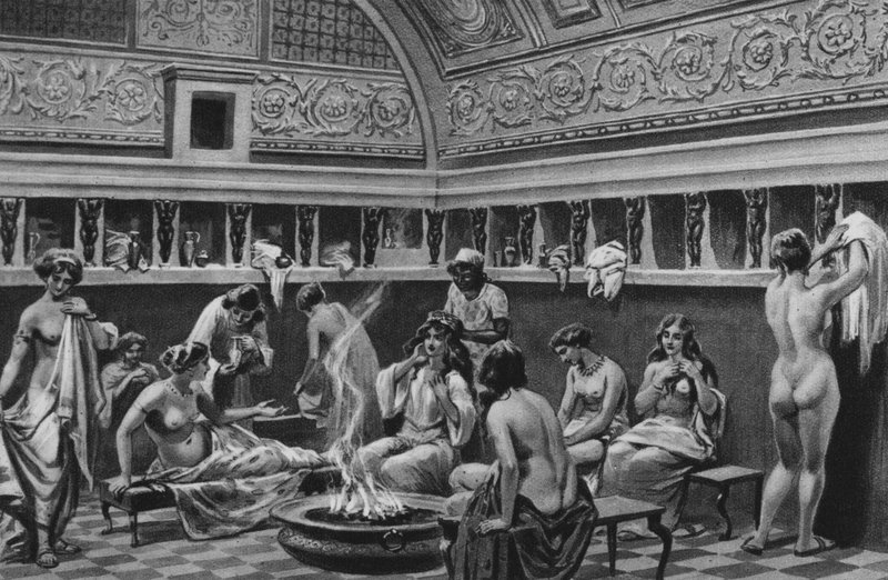 Pompeya: Interior de los Baños del Foro (litografía) de Italian School