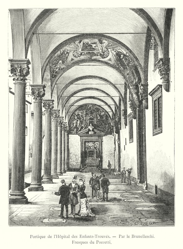 Pórtico del Hospital de los Niños Abandonados, por Brunelleschi, frescos de Poccetti de Italian School