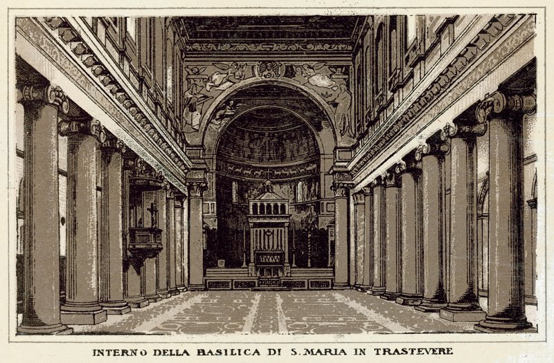 Interior de la Basílica de Santa María en Trastevere de Italian School