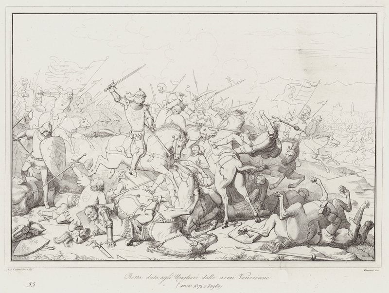 Derrota de los Húngaros por las armas venecianas de Italian School
