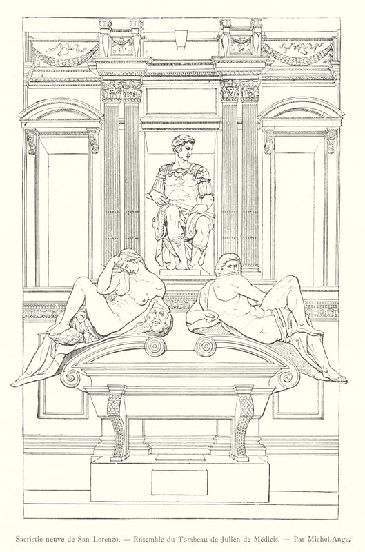 Sacristía nueva de San Lorenzo, Conjunto de la tumba de Juliano de Médici, por Miguel Ángel de Italian School