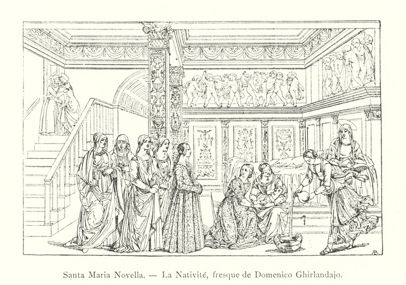 Santa Maria Novella, La Natividad, fresco de Domenico Ghirlandajo de Italian School
