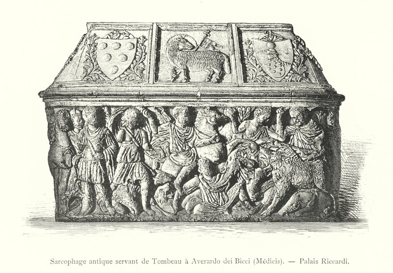 Sarcófago antiguo que sirve de tumba a Averardo dei Bicci, Médicis, Palacio Riccardi de Italian School