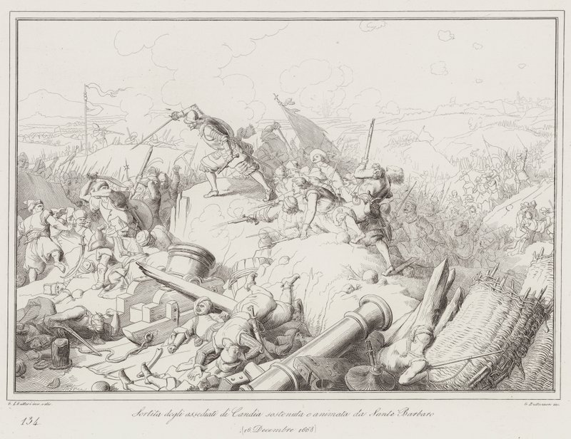 Salida de los sitiados de Candia sostenida y animada por Sante Barbaro de Italian School
