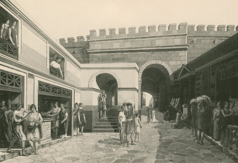 La Puerta Marina como era (grabado) de Italian School