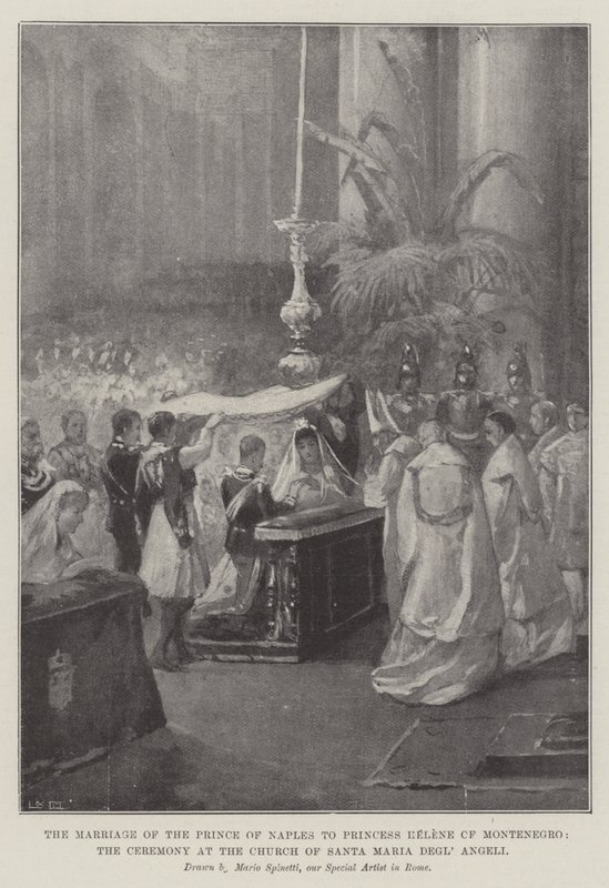 El matrimonio del Príncipe de Nápoles con la Princesa Helena de Montenegro, la ceremonia en la Iglesia de Santa Maria Degl