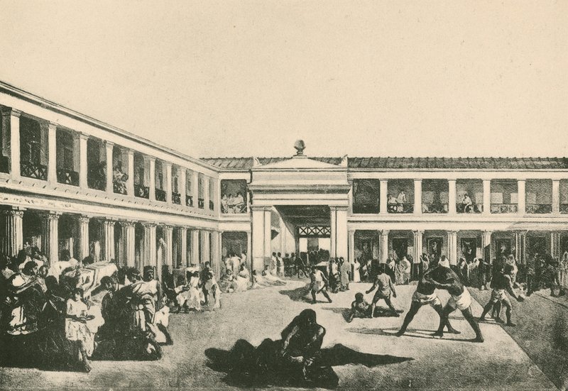 Los baños de Estabia - El lugar de lucha como era de Italian School