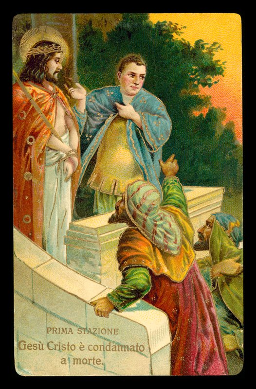 Vía Crucis (de un juego de 14) (litografía en color) de Italian School
