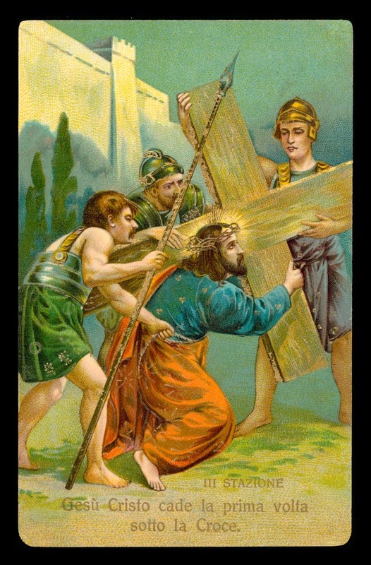Vía Crucis (de un juego de 14) (litografía en color) de Italian School
