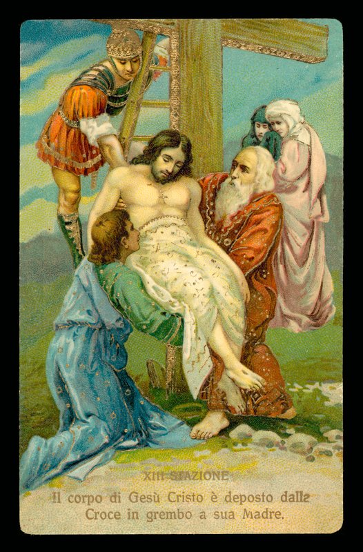 Vía Crucis (de un juego de 14) (litografía en color) de Italian School