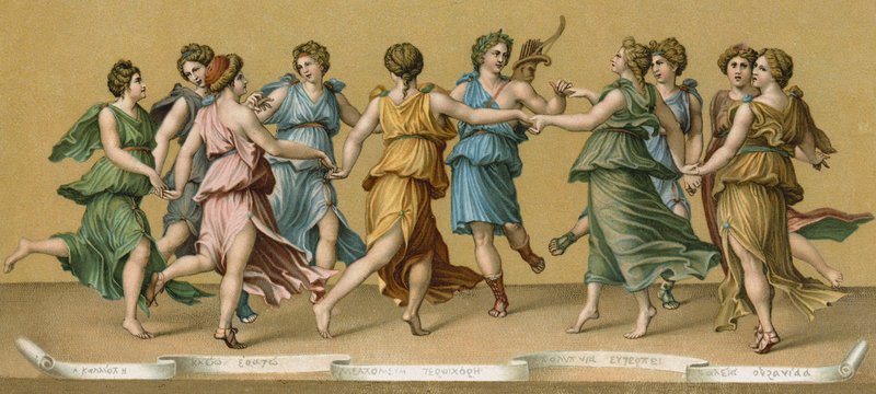 La danza de Apolo con las musas de Italian School