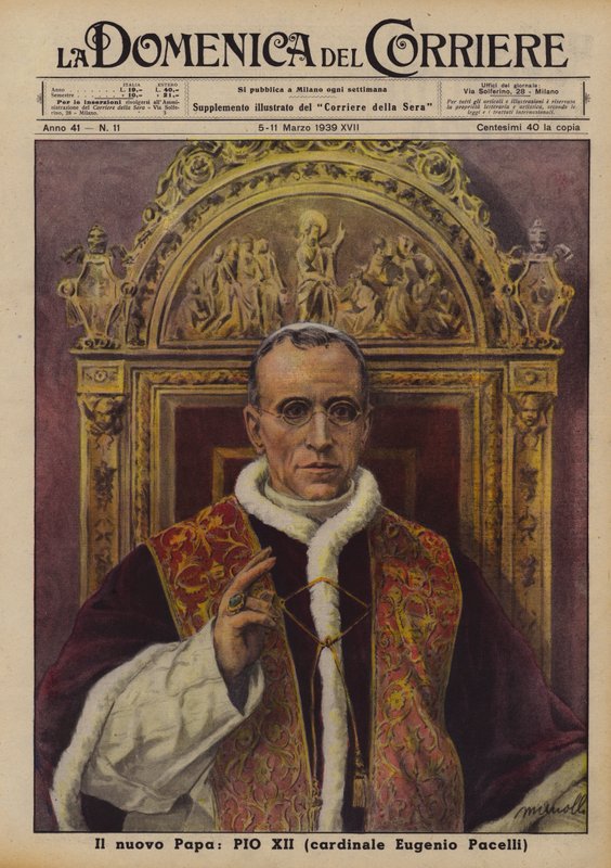 El nuevo Papa, Pío XII (Cardenal Eugenio Pacelli) (litografía en color) de Italian School