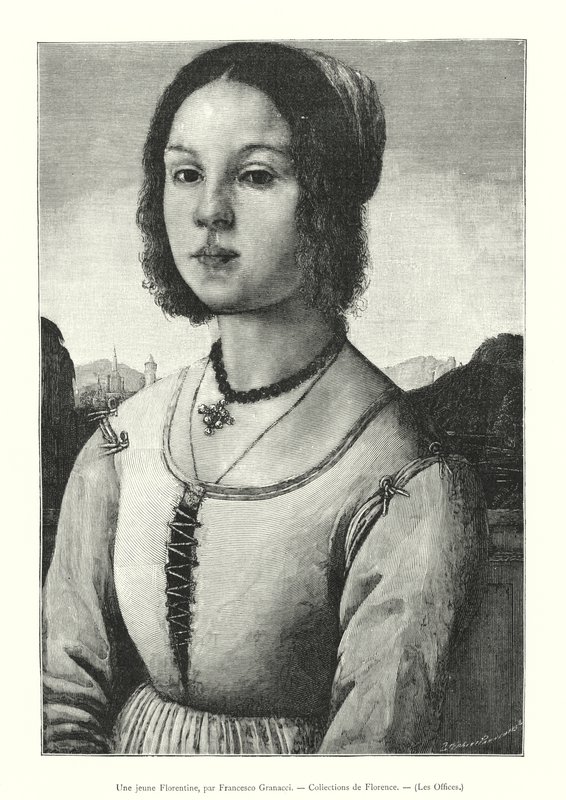 Una joven florentina, por Francesco Granacci, Colecciones de Florencia, Los Uffizi de Italian School
