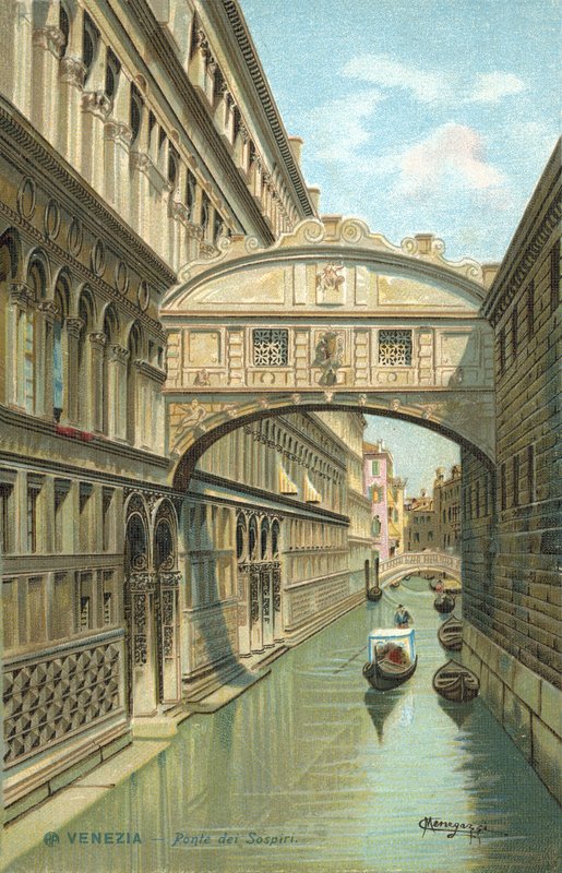 Venecia, Italia, Puente de los Suspiros (cromolito) de Italian School