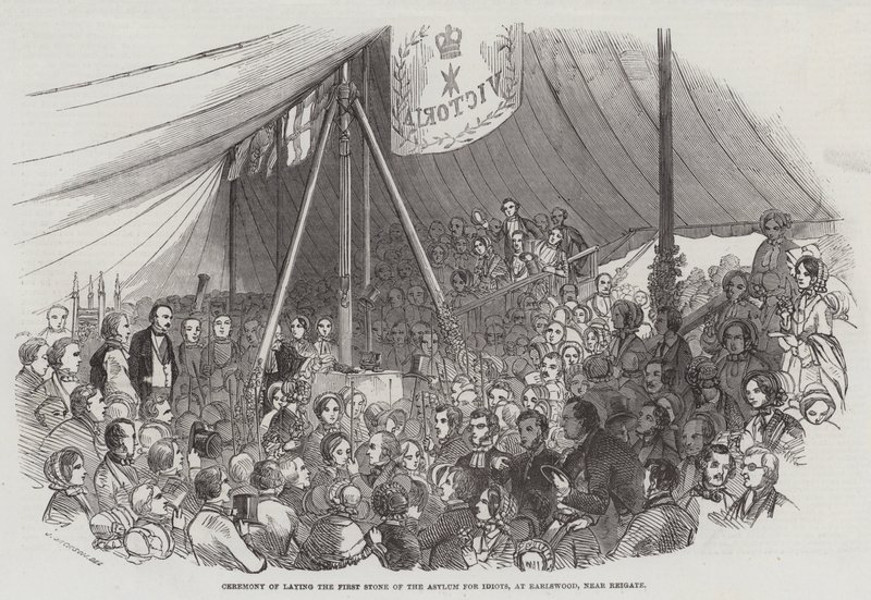 Ceremonia de colocación de la primera piedra del asilo para idiotas, en Earlswood, cerca de Reigate de J. Jackson