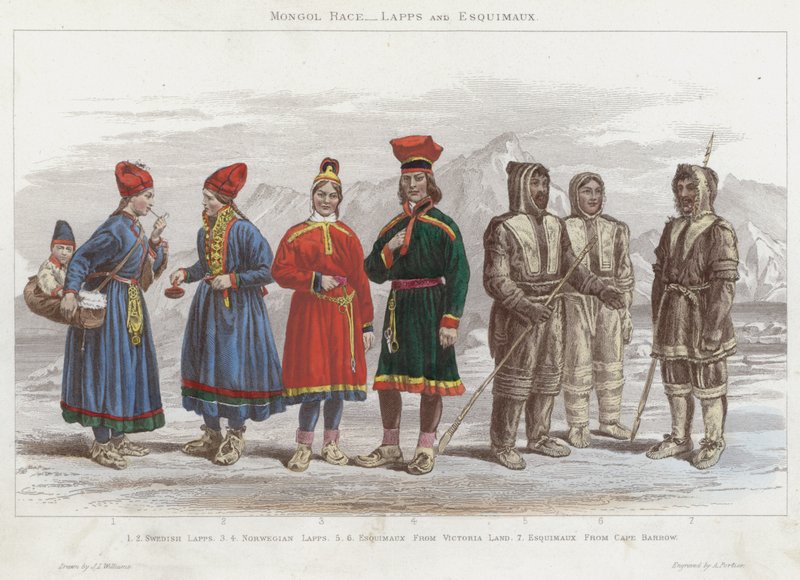 Raza Mongol, Lapones y Esquimales (grabado coloreado) de J.L. (after) Williams