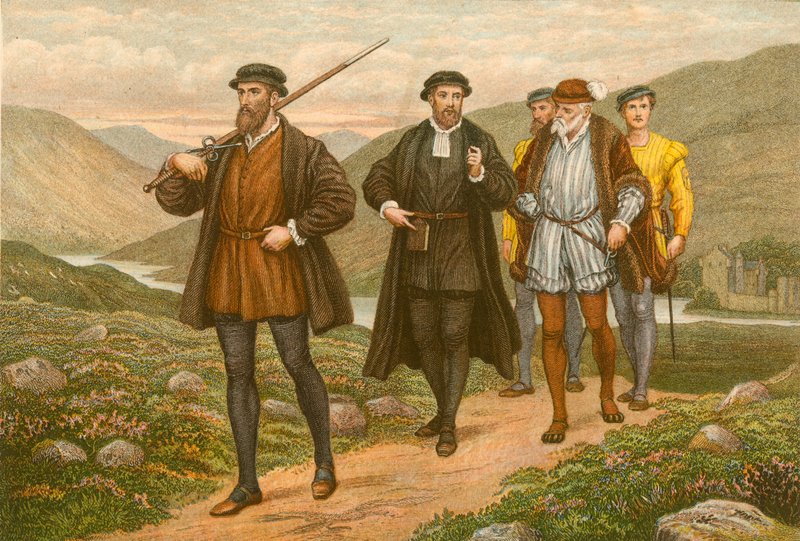 John Knox portando la espada ante George Wishart, después del intento de asesinato en Dundee de J.M.L. Ralston