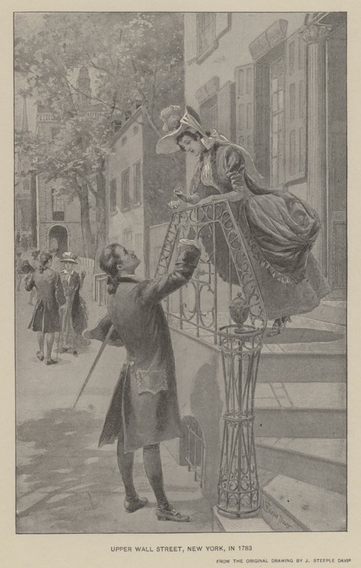 Upper Wall Street, Nueva York, en 1783 de J. (after) Steeple Davis