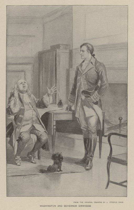 Washington y el gobernador Dinwiddie (litografía) de J. (after) Steeple Davis