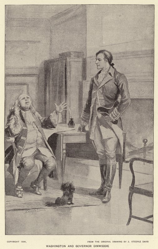 Washington y el Gobernador Dinwiddie de J. (after) Steeple Davis