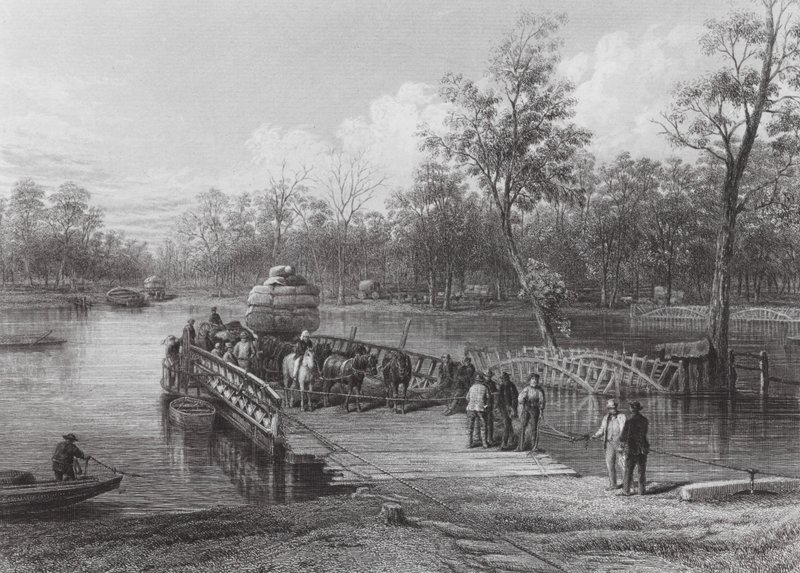 Australia: The Punt, Echuca (grabado) de J. C. Armytage