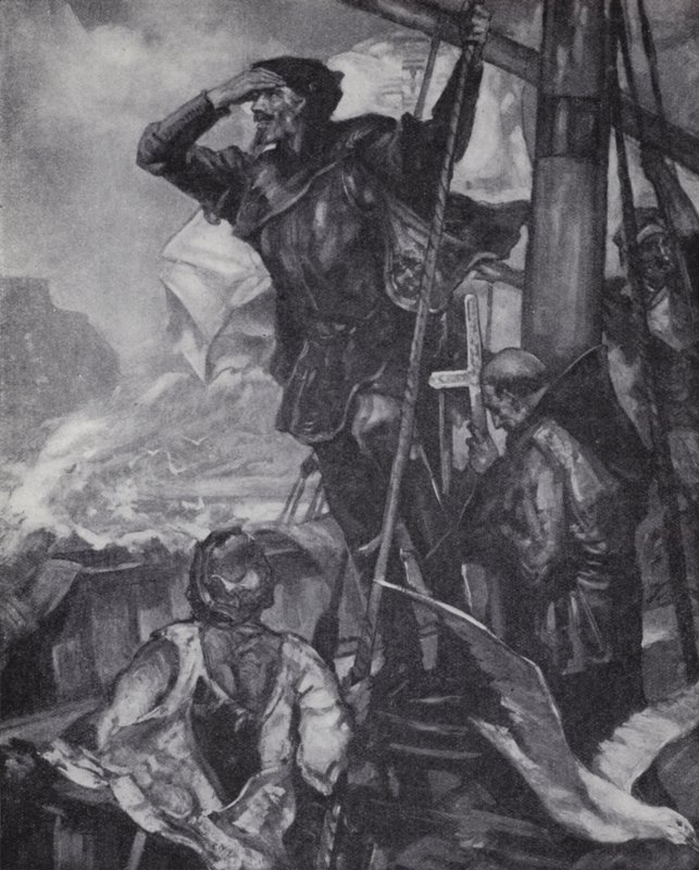 Explorador portugués Vasco da Gama avistando el Cabo de Buena Esperanza en su viaje a la India de J. H. Amschewitz