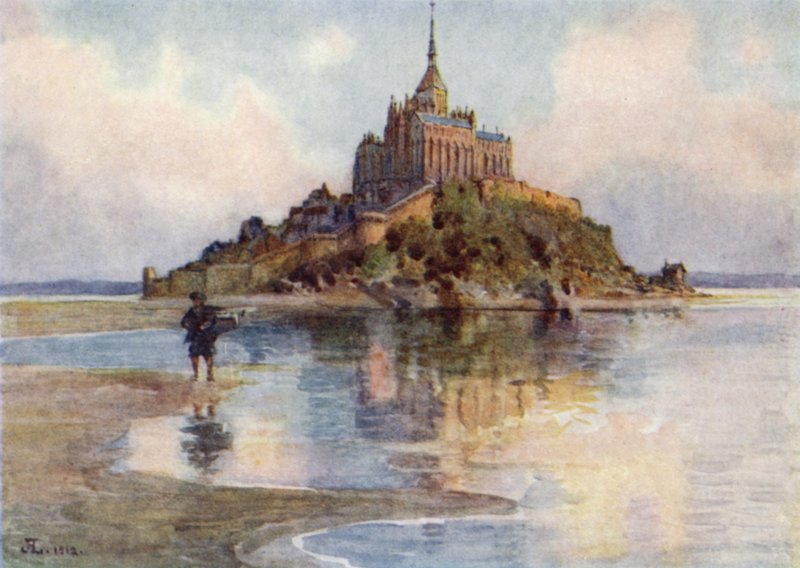 Mont St Michel de Tombelaine, Tarde (litografia en color) de J. Hardwicke Lewis
