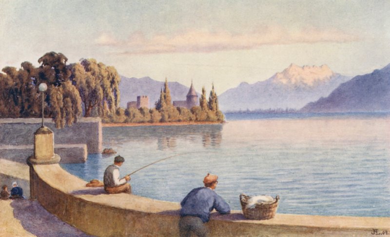 Los Dents du Midi y La Tour de "Entre deux Villes" (litografía en color) de J. Hardwicke Lewis