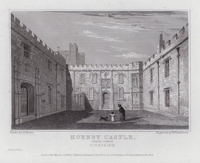 Castillo de Hornby, patio interior, Yorkshire (grabado) de John Preston Neale
