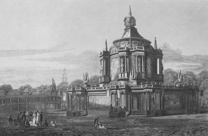 Templo de la Concordia, en el Green Park, Middlesex, como apareció el 1 de agosto de 1814 de John Preston Neale