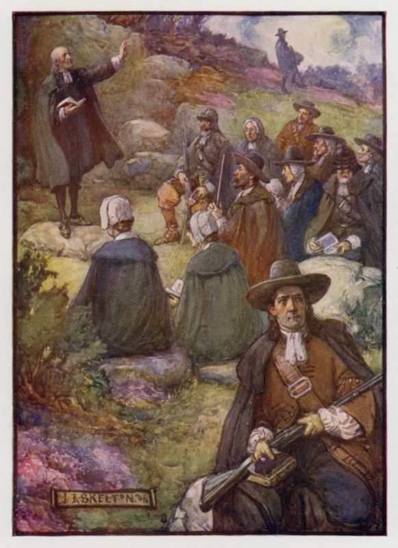 Centinelas armados vigilando durante una reunión de los Covenanters escoceses, siglo XVII de J. R. Skelton